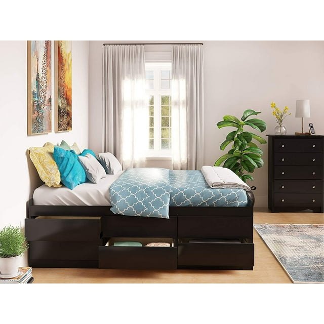 Prepac Tall Captain’s Platform Storage Bed with 12 Drawers, Queen