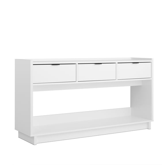 Prepac White Simply Modern Entryway Table, Narrow Console Table with 3 Drawers, Media Console Table with Storage, 15.75"D x 60.25"W x 32"H