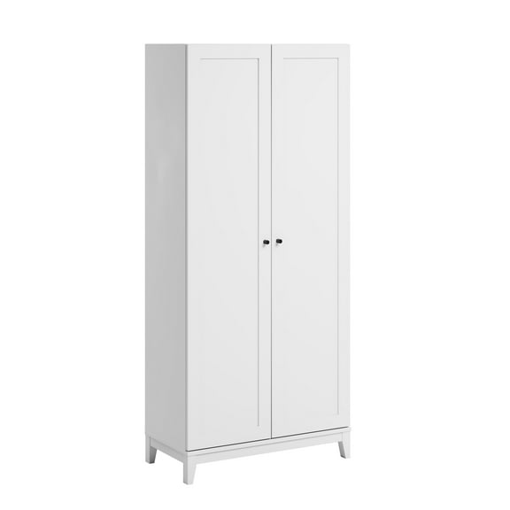 Prepac Yaletown 72" Tall Storage Cabinet with Solid Wood Legs, Pantry Cabinet with 3 Adjustable Shelves, Armoire for Bedroom, Bathroom, Kitchen and Home Organization White, 16" D x 32" W x 72" H