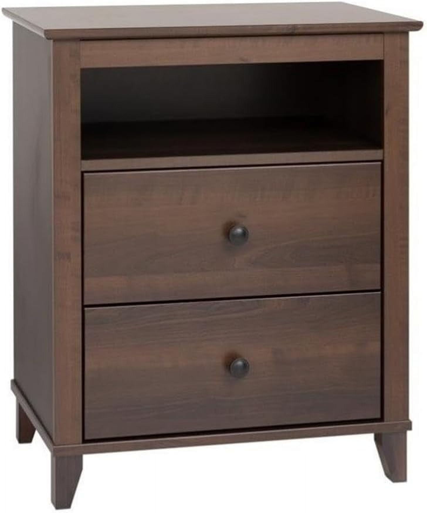 Espresso Tall 2-Drawer Nightstand with Open Cubby