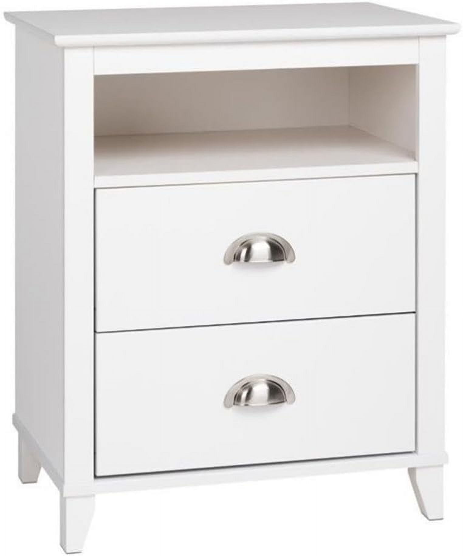 White Tall 2-Drawer Nightstand with Open Cubby