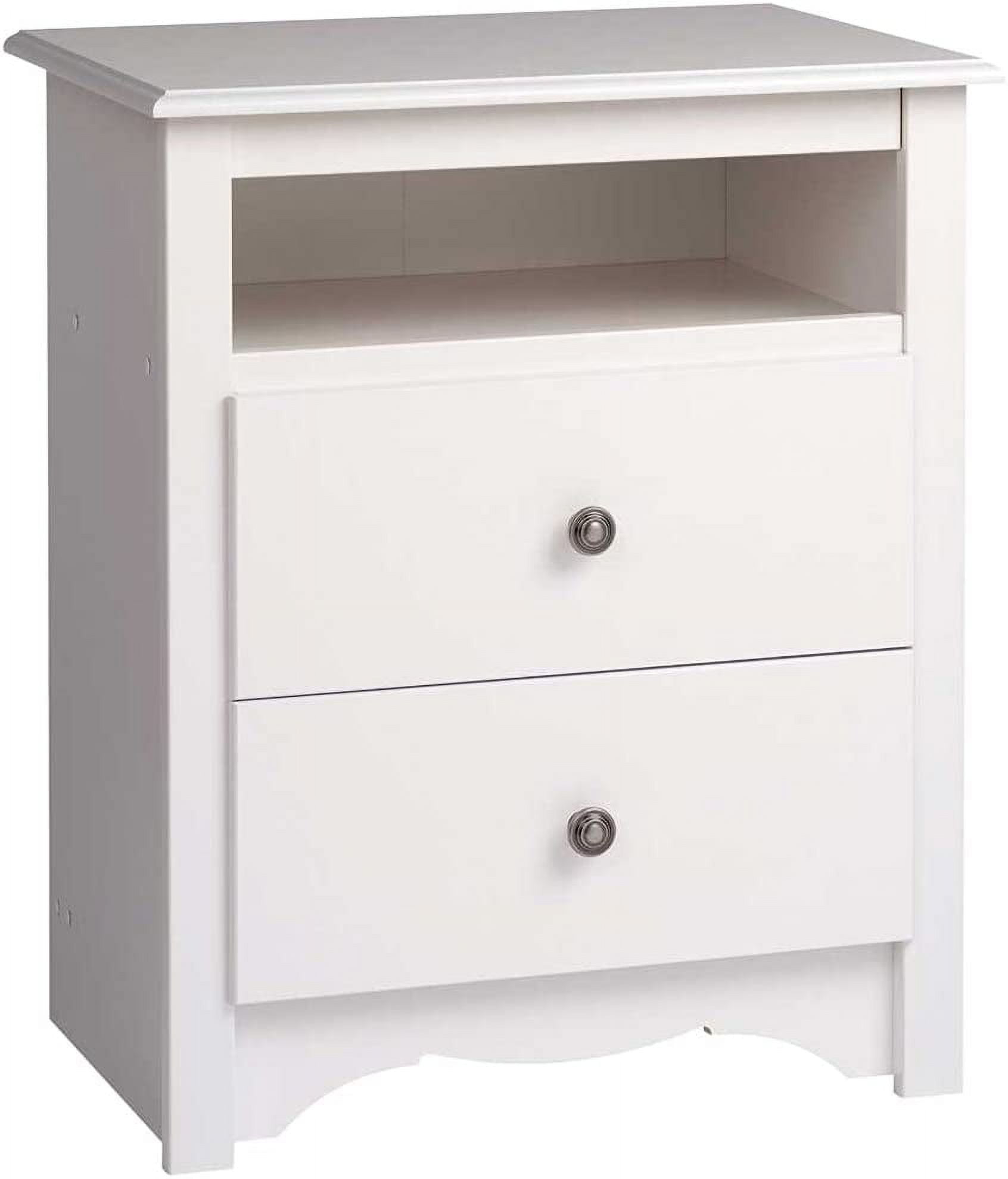 Elegant Fremont White Nightstand with Curved Edges and 2 Drawers