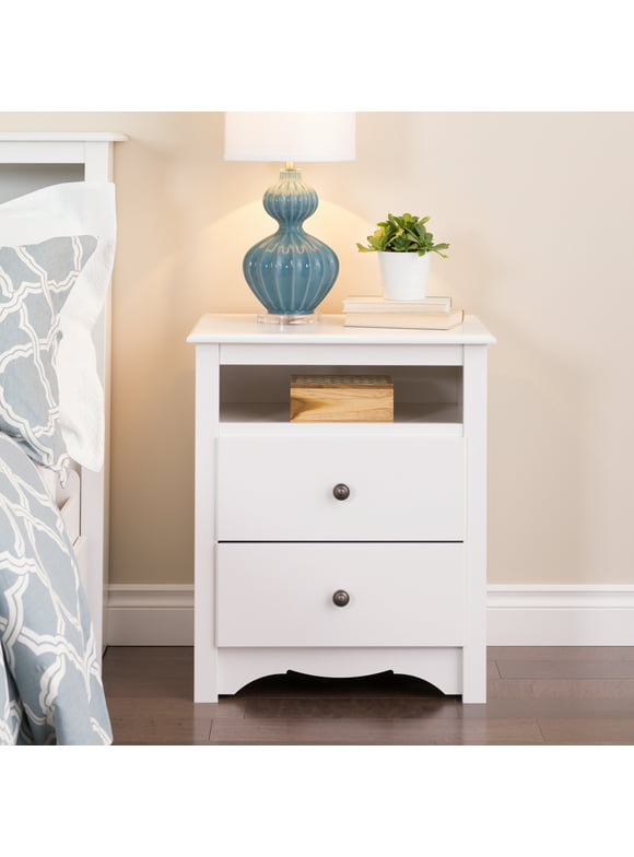 Prepac's Monterey 2 Drawer Nightstand: Elegant Bedroom Furniture, Bedside Table with Open Shelf, 23.25"W x 16"D x 28"H, White - WDC-2428