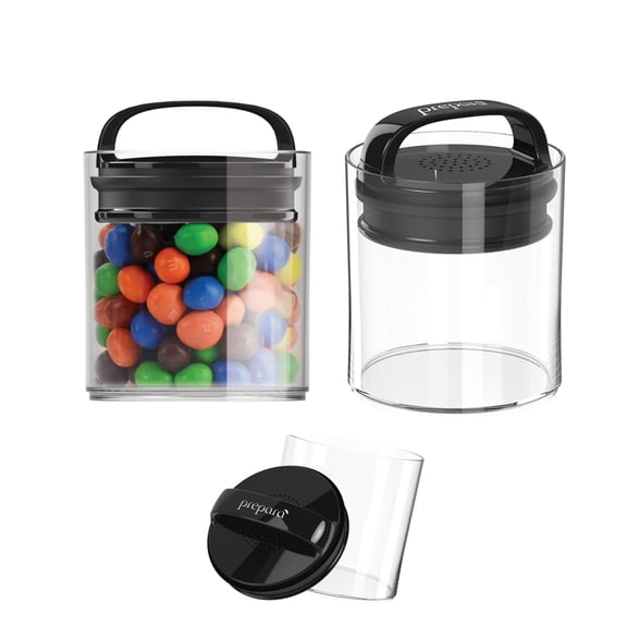Prepara Evak Fresh Saver Short Vacuum Seal Canisters, Small - Grip Handle Lid, BPA Free Twin-Valve Airtight Jar for Coffee, Tea, Snacks - Pantry Organizer & Compact Kitchen Storage (2-Pack)