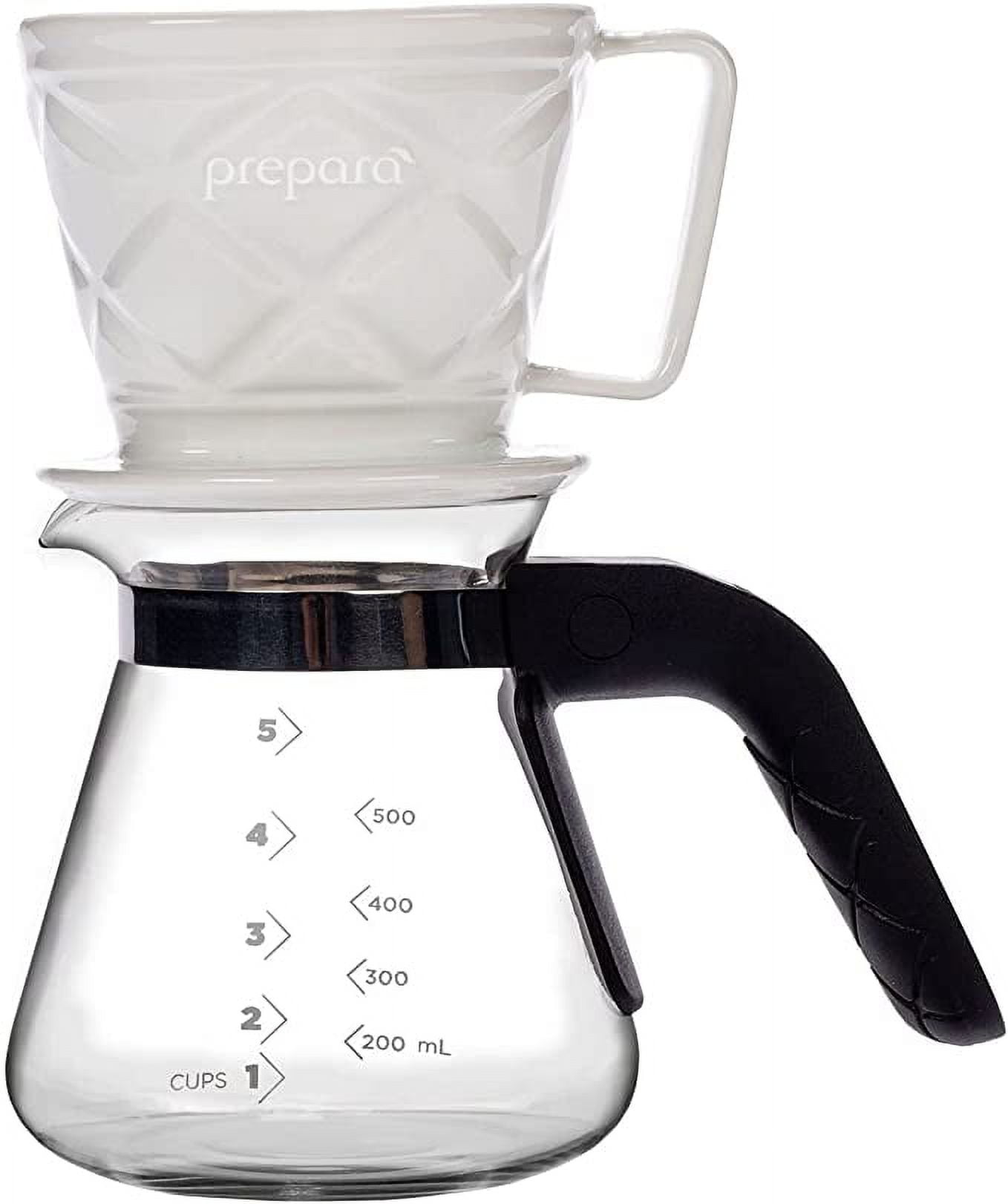 Prepara Pour Over 5 Cup Glass and Ceramic Coffee Set - White, Black, Clear
