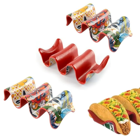 Prepara Taco Holder, 3-Pack - Taco Rack for Upright Serving, Durable Melamine Food Stand, Mess-Free Table Organizer, Fun Dinner Accessory for Parties & Everyday Meals (Red)
