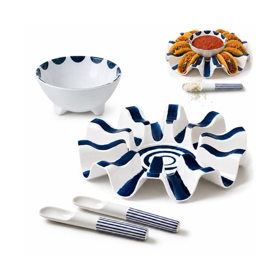 Prepara Taco Kit - Taco Carousel, Spoons & Bowl - Coastal Stripes