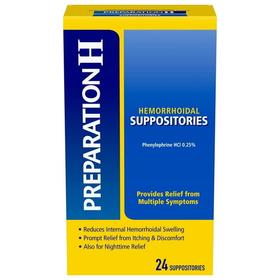 Preparation H Hemorrhoid Suppositories for Itching and Discomfort Relief - 24 Count