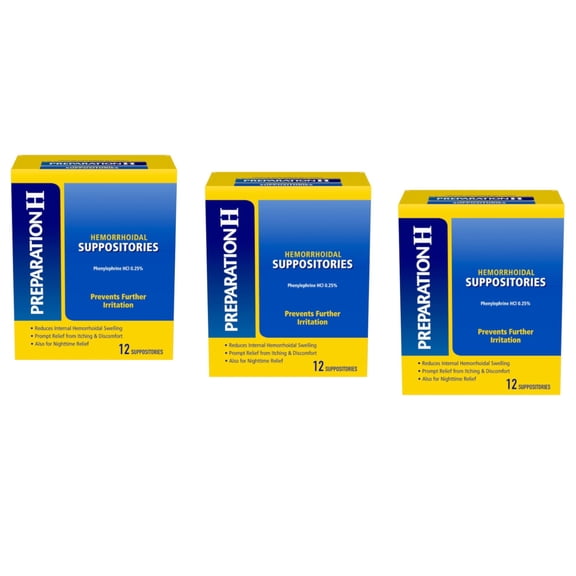 Preparation H Hemorrhoidal Suppositories, 12 Count - Pack of 3