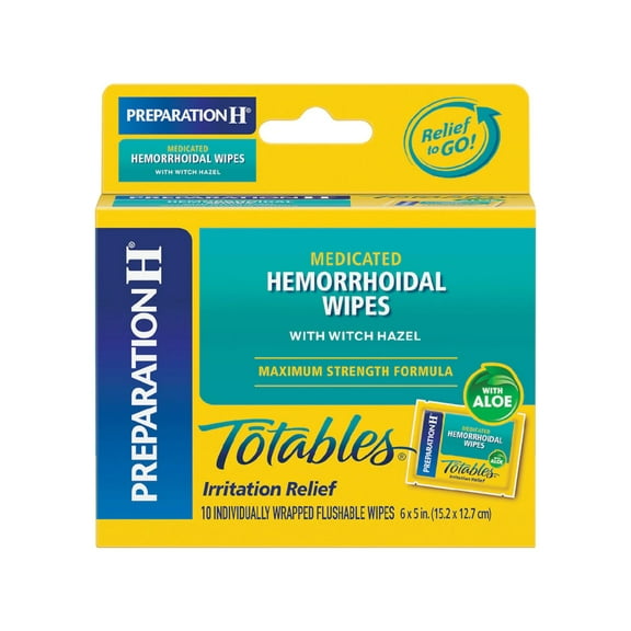 Preparation H Medicated Hemorrhoidal Wipes with Witch Hazel and Aloe, Maximum Strength, Totables, 10 Count