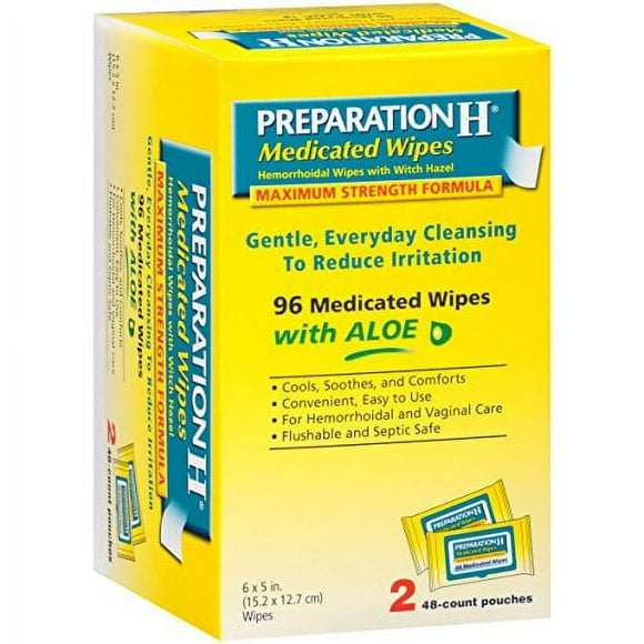 Preparation H Medicated Hemorrhoidal Wipes with Witch Hazel and Aloe 96 Ct Each