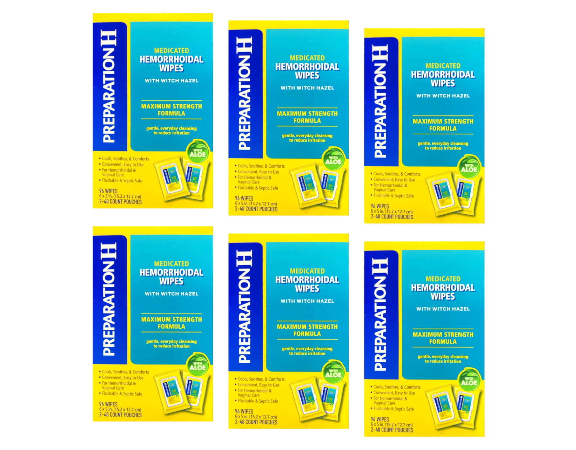 Preparation H Medicated Wipes 96 Each (Pack of 6)