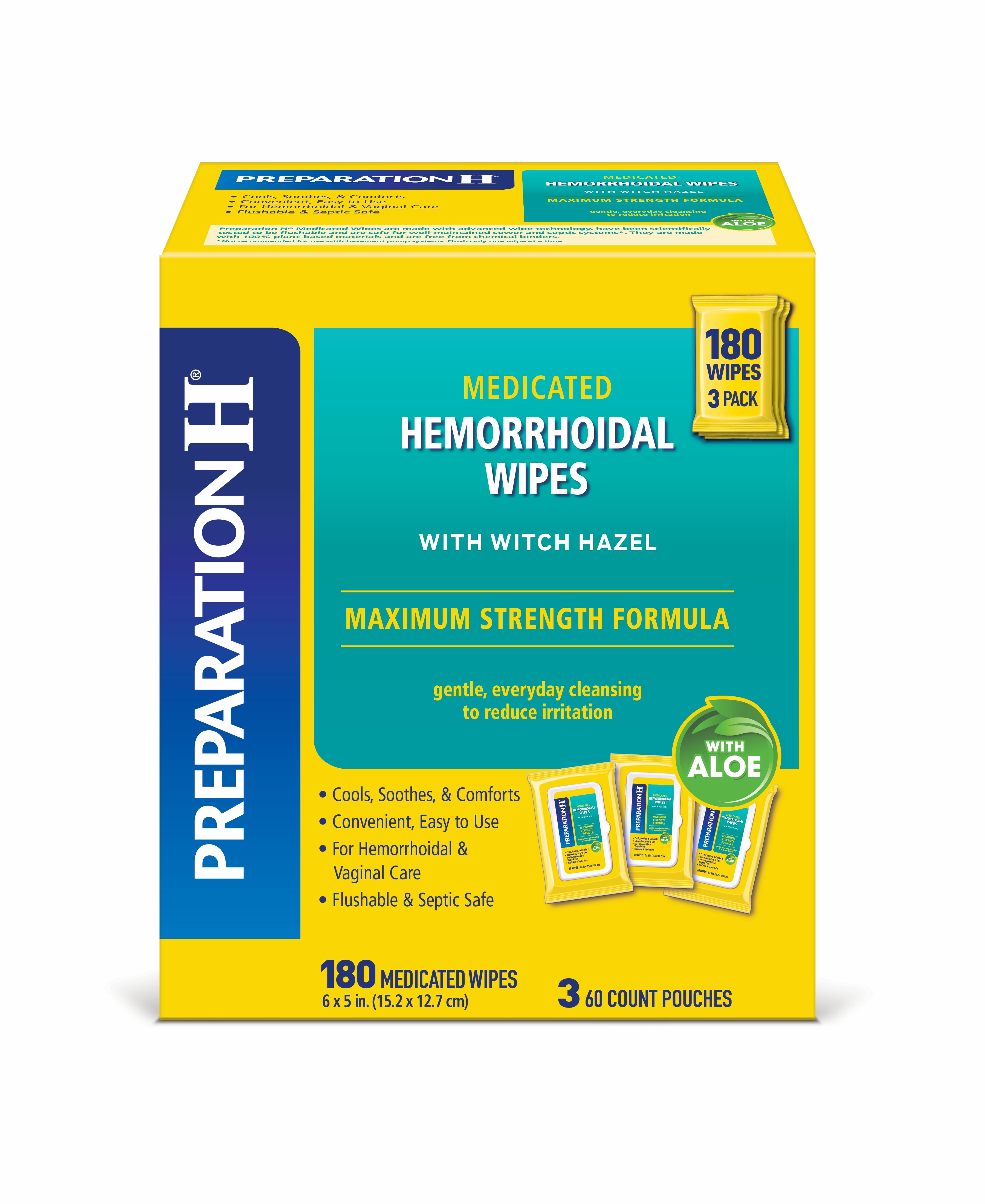 Preparation H Medicated Wipes Refill with Aloe 60 Wipes - 3 Pack