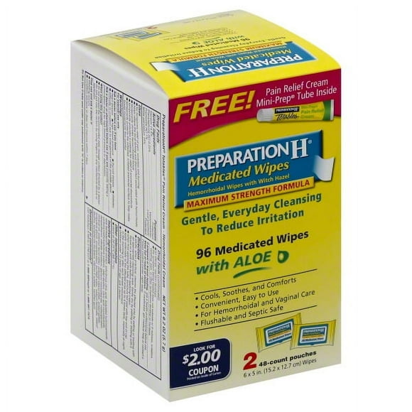 Preparation H Medicated Wipes with Bonus Cream, 96 Count
