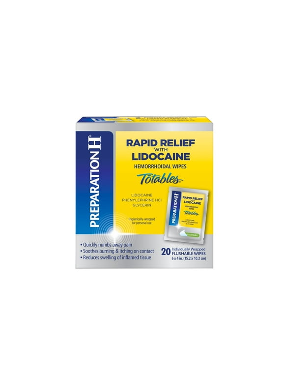 Preparation H Rapid Relief Hemorrhoid Wipes with Lidocaine, Numbing Relief for Swelling, Pain, & Itching - 20 Ct