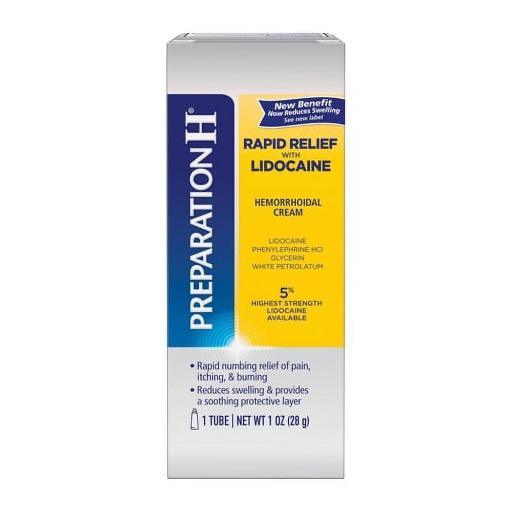 Preparation H Rapid Relief with Lidocaine, Hemorrhoidal Cream Tube, 1 Oz, 2 Pack