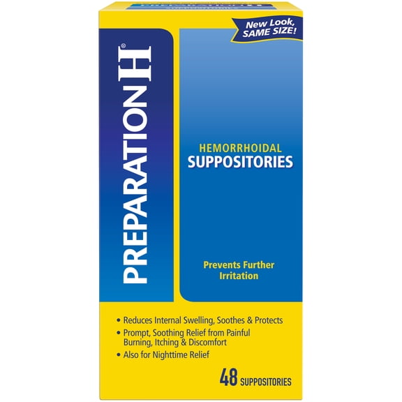 Preparation H Suppositories for Hemorrhoid Relief, Burning and Itching, 48 Count