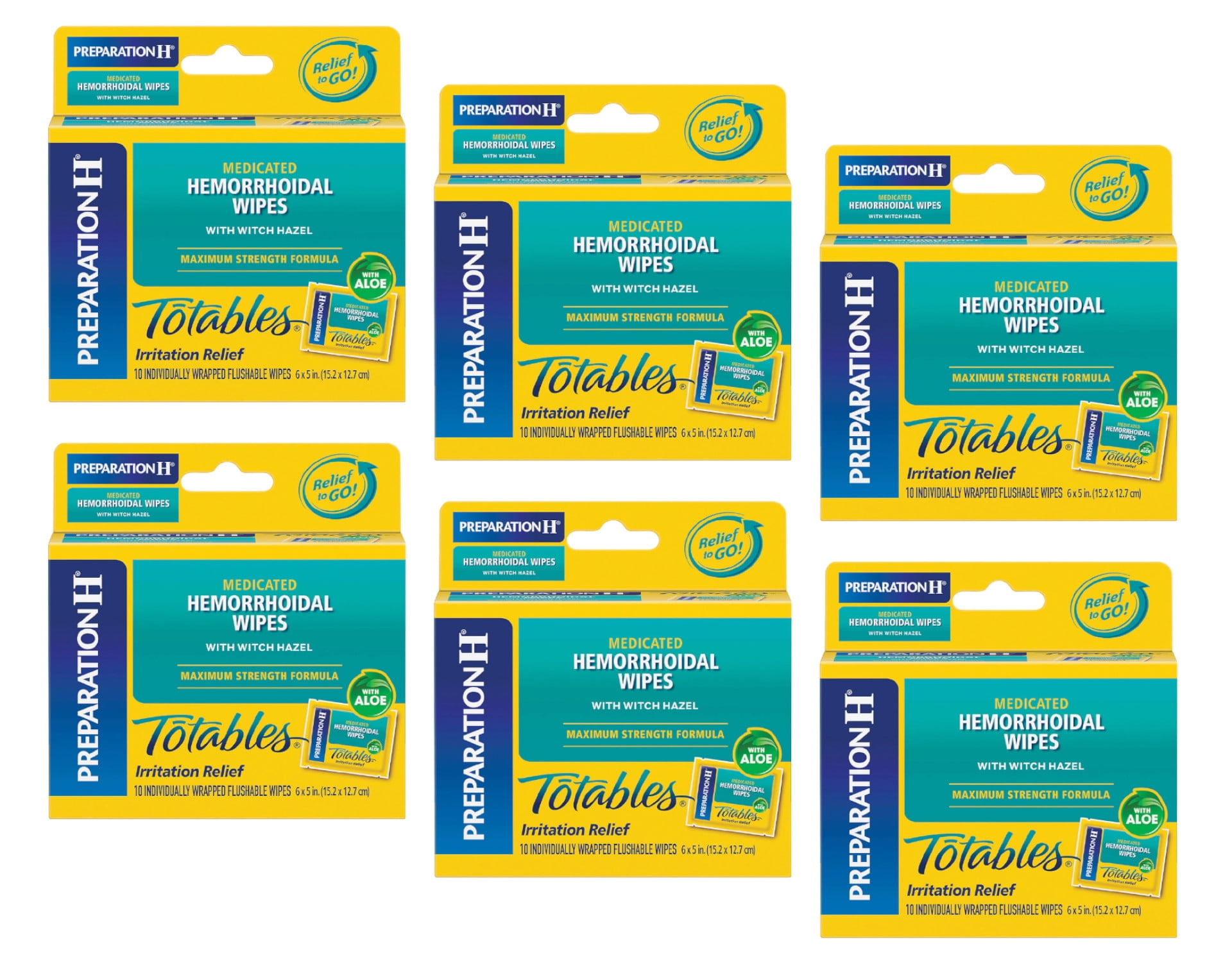 Preparation H Totables, Hemorrhoidal Wipes with Witch Hazel 10 ct Quantity of 6