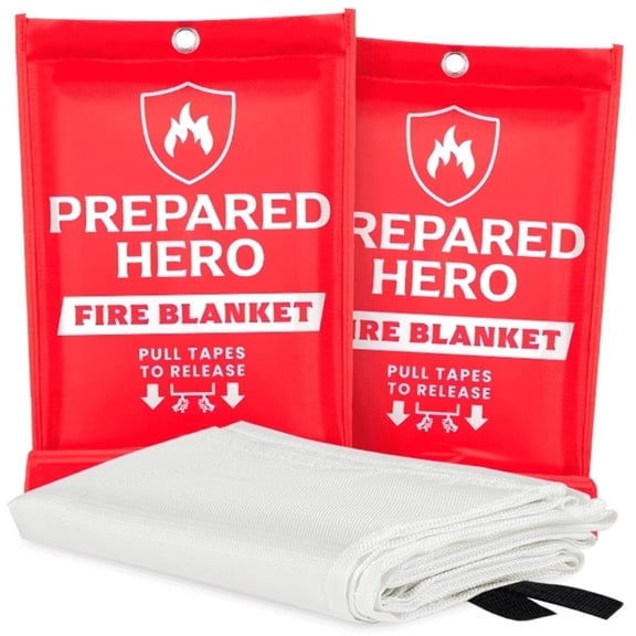 Prepared Hero Emergency Fire Blanket - 2 Pack - Fiberglass Fire Blanket for Home & Kitchen, 40”x40”
