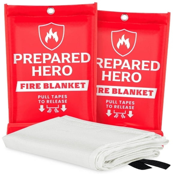 Prepared Hero Emergency Fire Blanket - 2 Pack - Fiberglass Fire Blanket for Home & Kitchen, 40”x40”