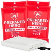 Prepared Hero Emergency Fire Blanket - 4 Pack - Fiberglass Fire Blanket for Home & Kitchen, 40 x40