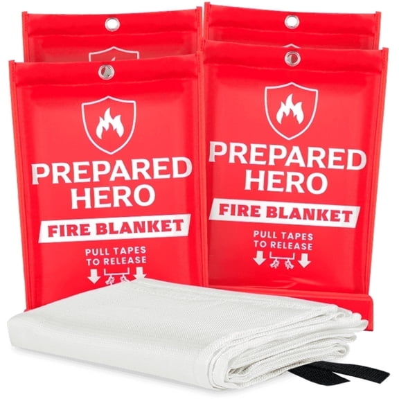 Prepared Hero Emergency Fire Blanket - 4 Pack - Fiberglass Fire Blanket for Home & Kitchen, 40βx40β