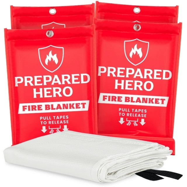Prepared Hero Emergency Fire Blanket - 4 Pack - Fiberglass Fire Blanket for Home & Kitchen, 40”x40”