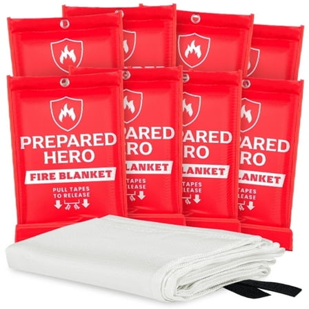 Prepared Hero Emergency Fire Blanket - 8 Pack - Fiberglass Fire Blanket for Home & Kitchen, 40”x40”