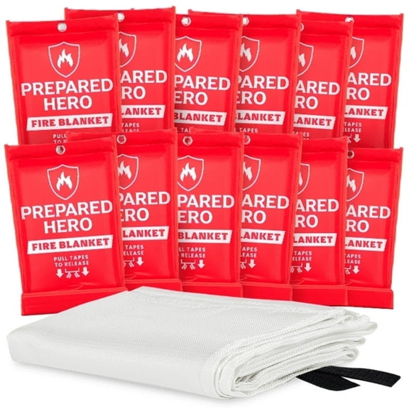 Prepared Hero Emergency Fire Blanket - 12 Pack - Fiberglass Fire Blanket for Home & Kitchen, 40”x40”