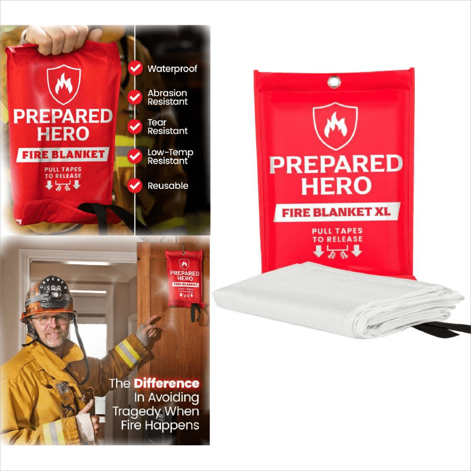 Prepared Hero Extra Large Emergency Fire Blanket - 4 Pack - Extra Large