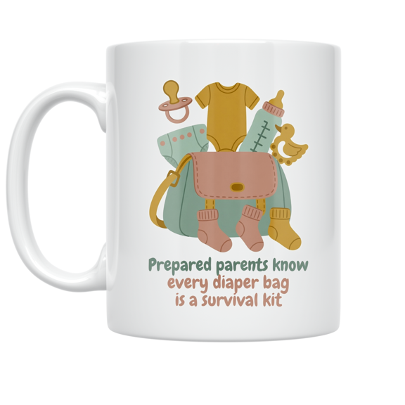 Prepared Parents Know Every Diaper Bag Is a Survival Kit - Parenting Enthusiast - 11 oz Ceramic Coffee Mug