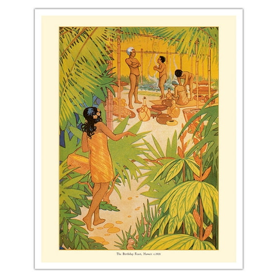 Preparing a Feast - Book Plate From Kimo A Story of Hawaii - Vintage Illustration by Lucille Webster Holling c.1928 - Fine Art Matte Paper Print (Unframed) 16x20in
