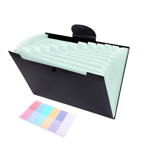 Preplabs 12 Compartment A4 Document Organizer Green, Expanding File Folder Pockets, Letter-Size, Durable Pp Material, Portable, Perfect for Documents, Receipts, Bills, and School or Office Use