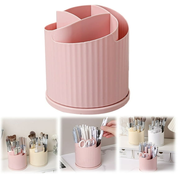 Preplabs 360 Rotating Pen Organizer for Desk, 4-Slot Desktop Stationery Holder with Compact Base