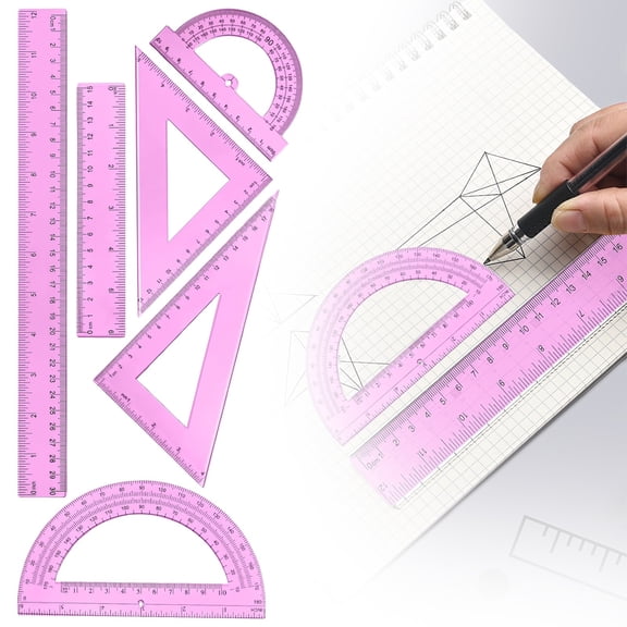 Preplabs 6-Piece Geometry Drawing Set with Transparent PVC Triangles Rulers and Protractors, Precision Measuring Tools for Students, Teachers, and Architects, Clear Alignment Durable Construction