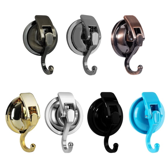 Preplabs 7 Color Strong No Drill Vacuum Adhesive Hooks 4Pcs Black, Silver Plated, Heavy-Duty Vacuum Shower Hooks for Bathroom, Kitchen, and Tile Surfaces