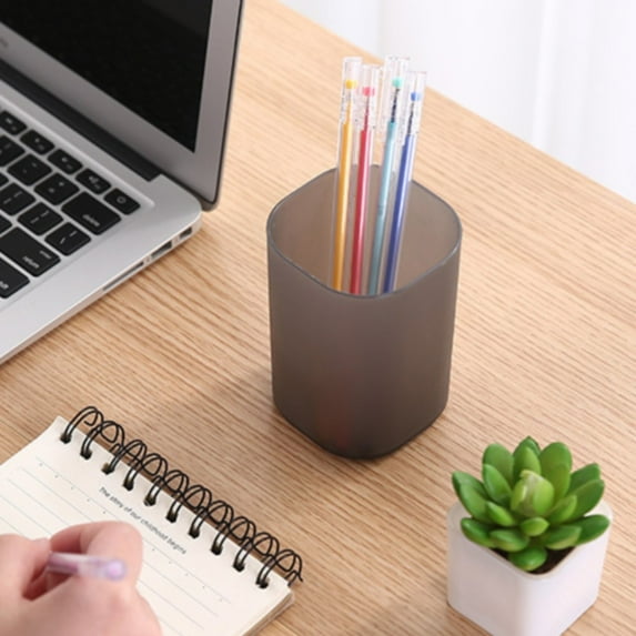 Preplabs Barrel Pencil Holder Frosted Pen Holder - Black Transparent Desktop Tube for Student Stationery