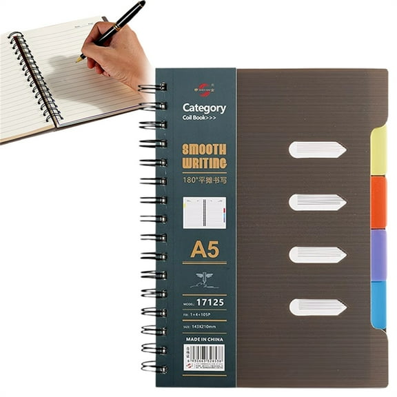 Preplabs Large Notebook Notebooks for Work - 5-Tab Spiral Organizer for Note-Taking (Coffee)