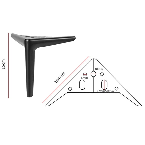 Preplabs Thickened Furniture Cabinet Legs Sofa Legs Black 15Cm, Metal Replacement Feet, Modern Design, Non-Slip Rubber Feet, Supports Up To 330Lbs Each, Easy Installation for Sofa or Cabinet Upgrade
