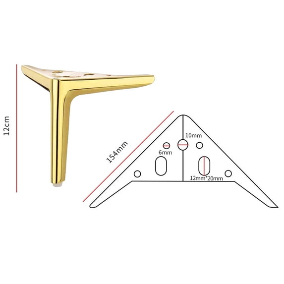 Preplabs Thickened Furniture Cabinet Legs Sofa Legs Gold Plated 12Cm, Replacement Feet, Modern Design, Non-Slip Rubber Feet, Supports Up To 330Lbs Each, Easy Installation for Sofa or Cabinet Upgrade