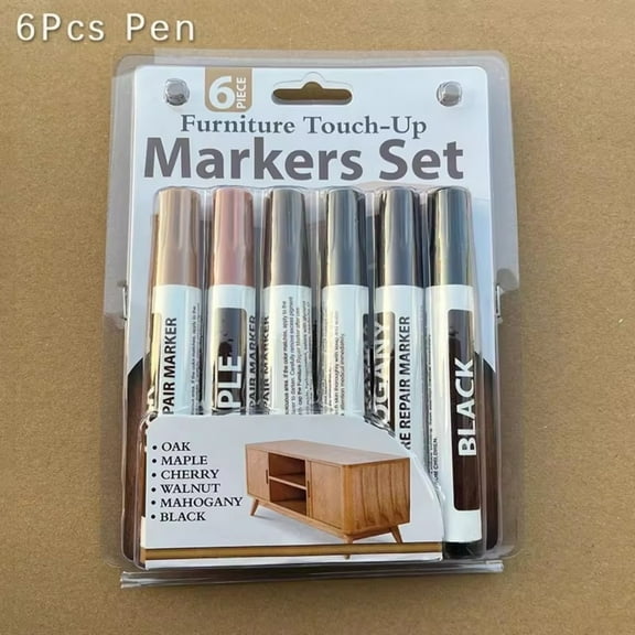Preplabs 6Pcs Wood Scratch Repair Pens, Multi-Color Markers for Furniture Restoration, Scratch Cover Pens for Wood Floors and Tables