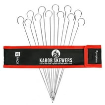 Prepmen 14-inch Kabob Skewers (12 Pack) – Flat Stainless Steel BBQ Grilling Sticks – Silver