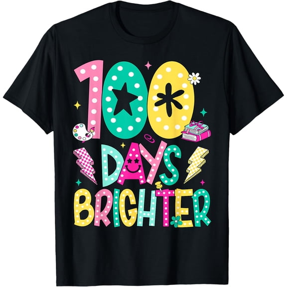 Preppy 100 Days Brighter Happy 100th Day of School Adult T-shirt
