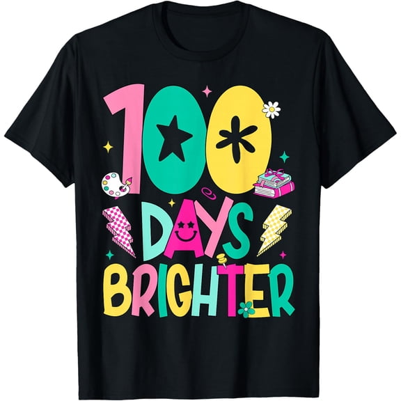 Preppy 100 Days Brighter Happy 100th Day of School Adult T-shirt
