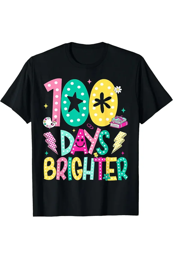 Preppy 100 Days Brighter Happy 100th Day of School Boy Girl T-Shirt