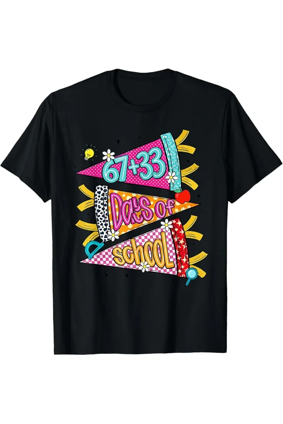 Preppy 67 Plus 33 Days of School Cheer 100th Day Teacher Gift Unisex T-Shirt ,up to size 5XL
