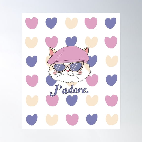 Preppy Aesthetic Cat - J'Adore French Chic Vintage Poster Wall Art, Modern Wall Decor For Living Room Bedroom, 8x12 UNFRAMED