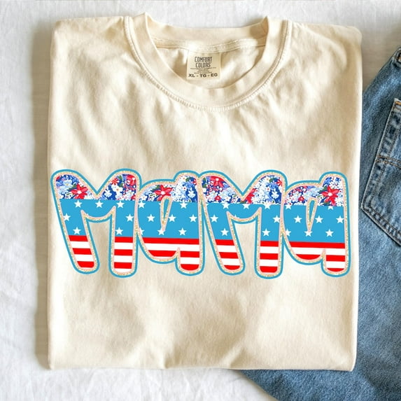 Preppy America Mama T-Shirt, 4th of July USA Flag Mom Shirt, Independence Day Patriotic Tee, Mother’s Day Shirt
