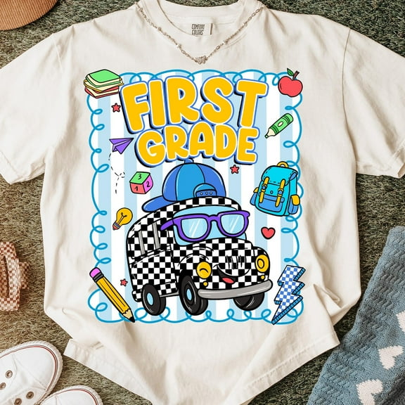 Preppy Back To School For Boys Tshirt, School Boy Tshirt, School Bus For Boy, Pre-K Kindergarten 1st/2nd 3rd Grade Checkered Tshirt