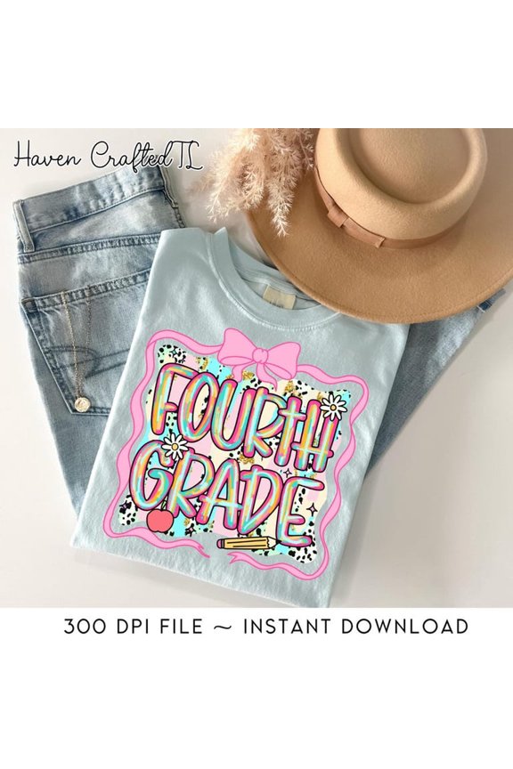 Preppy Back to School Bundle, Preppy 4th Student Png, 4th Grade Back To School Png,4th Grade Coquette Png,Coquette Pink Bow Fourth Grade Png